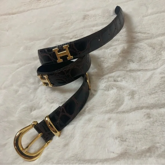 Fantastic “H” Brown Embossed Faux Leather Initial Belt - Picture 6 of 6